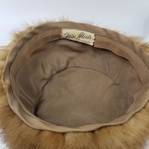 Vintage 60s Miss Alexis Mink Hat Fitted Beanie Brown Fur 7\